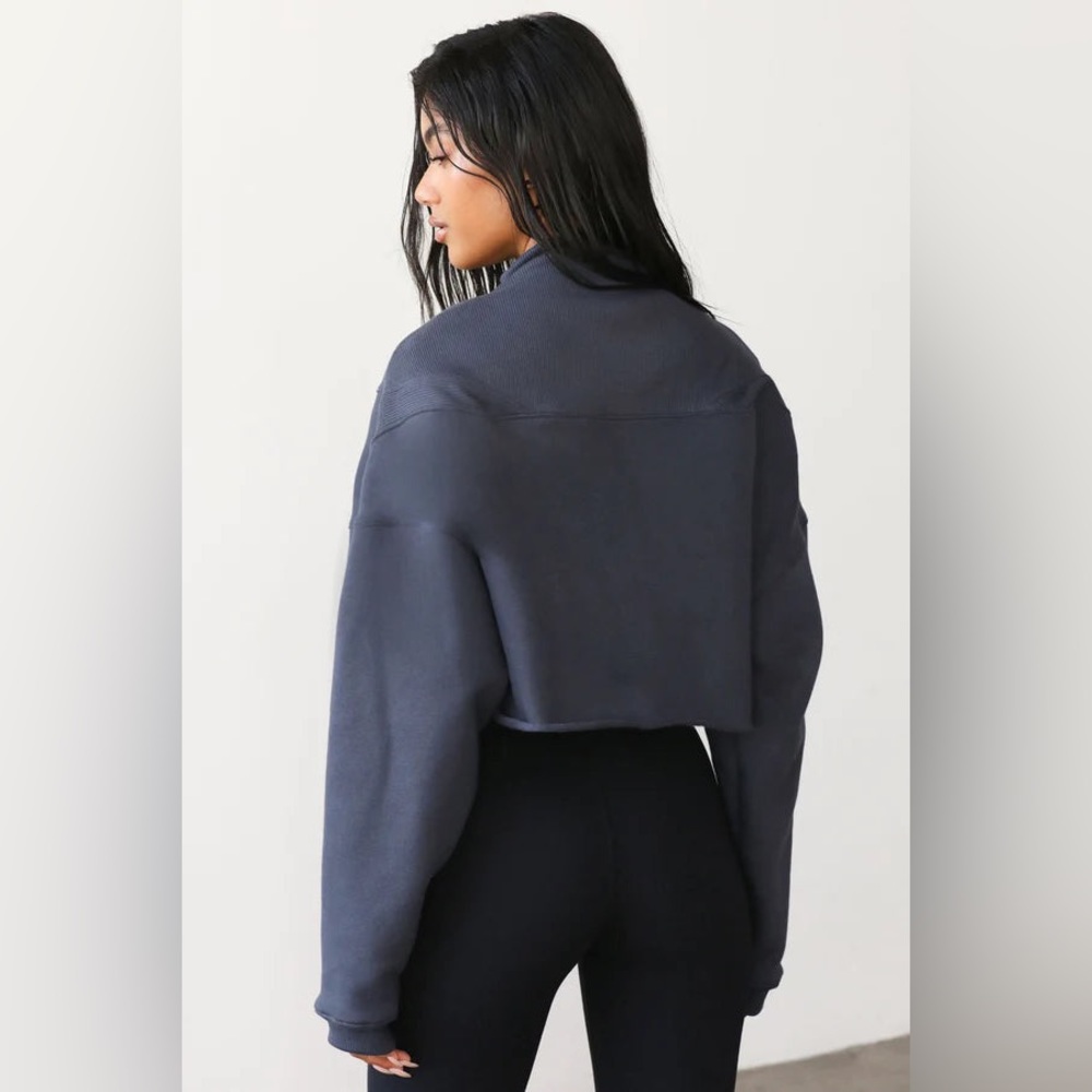 $218 JOAH BROWN NAVY HALF ZIP CROP SWEATSHIRT SKIMS HAILEY BIEBER FREE PEOPLE - Picture 3 of 6